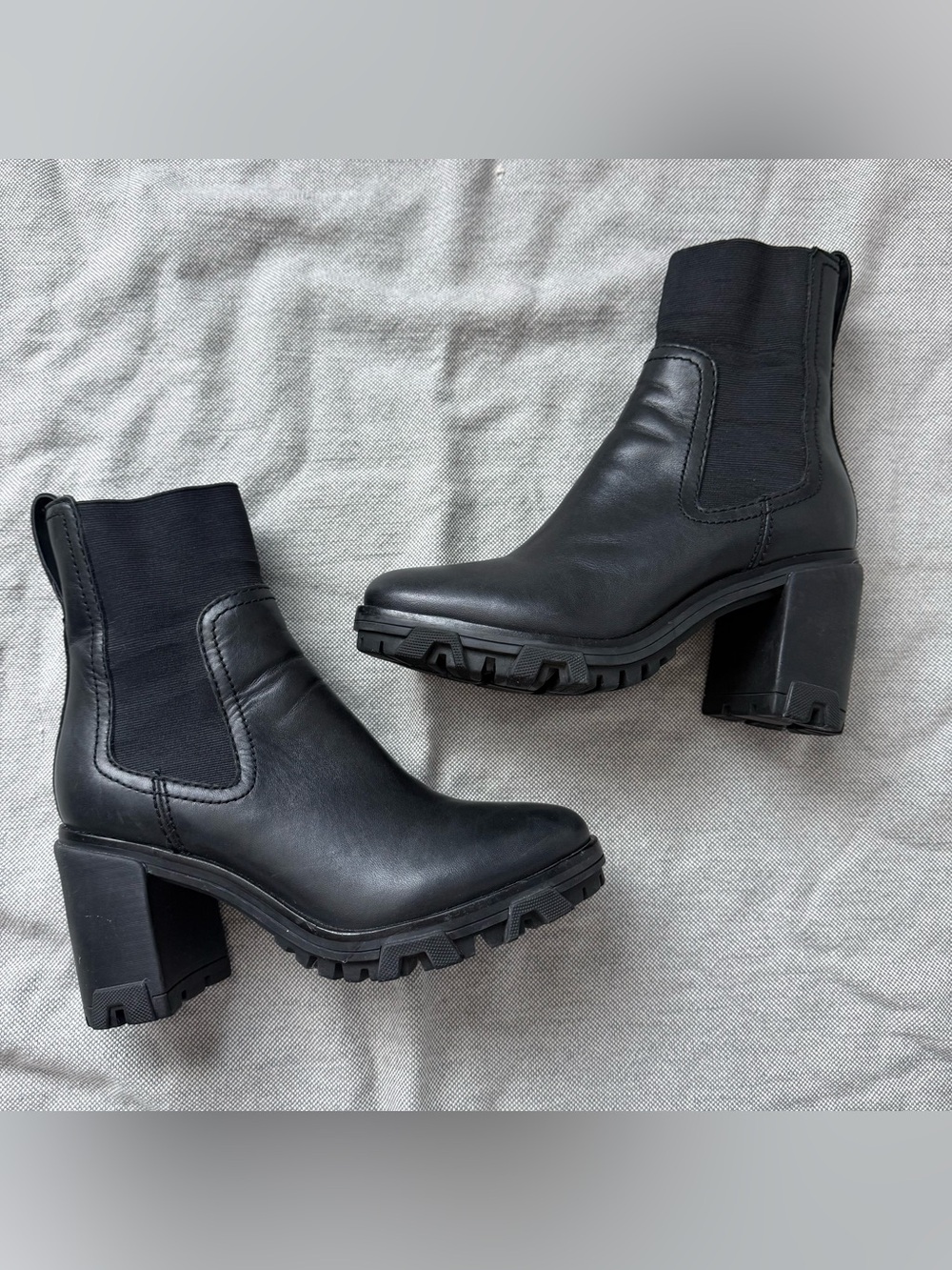 rag & bone Black Lug‑Sole Chelsea Block Heel Boots